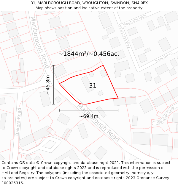 31, MARLBOROUGH ROAD, WROUGHTON, SWINDON, SN4 0RX: Plot and title map