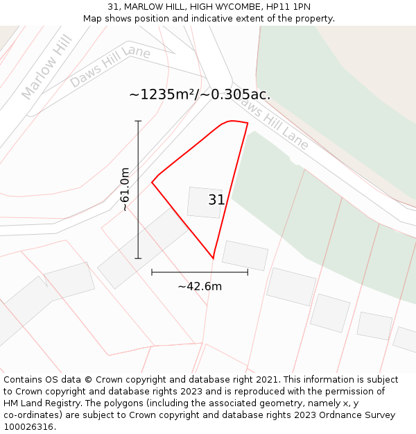 31, MARLOW HILL, HIGH WYCOMBE, HP11 1PN: Plot and title map