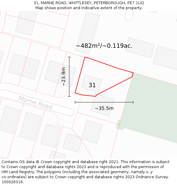 31, MARNE ROAD, WHITTLESEY, PETERBOROUGH, PE7 1UQ: Plot and title map