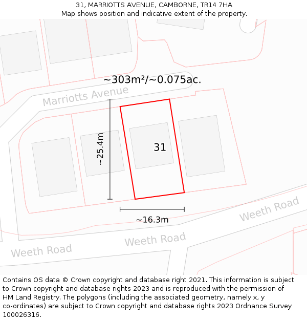 31, MARRIOTTS AVENUE, CAMBORNE, TR14 7HA: Plot and title map