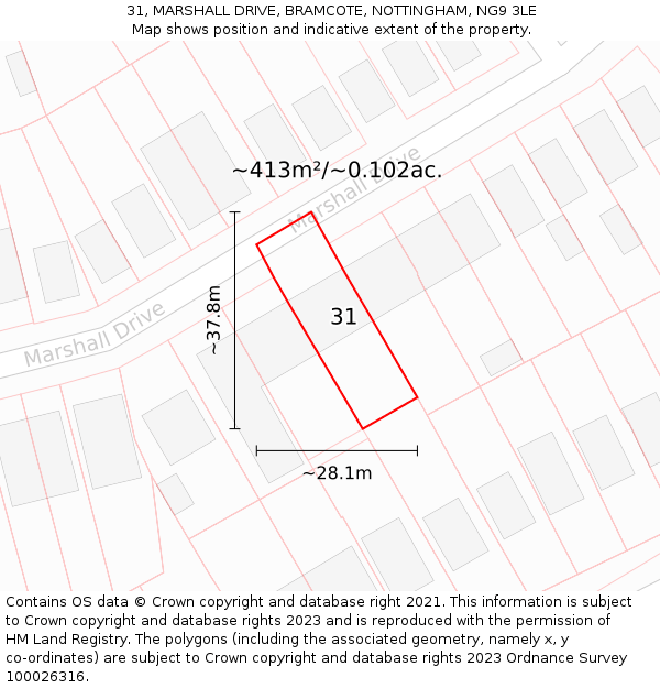 31, MARSHALL DRIVE, BRAMCOTE, NOTTINGHAM, NG9 3LE: Plot and title map