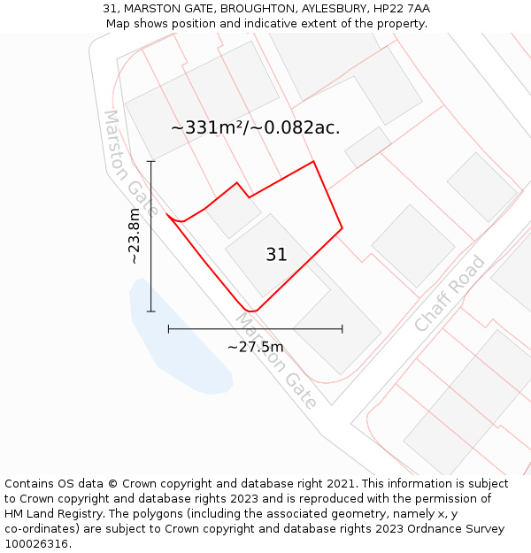 31, MARSTON GATE, BROUGHTON, AYLESBURY, HP22 7AA: Plot and title map