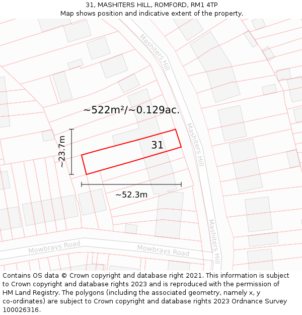 31, MASHITERS HILL, ROMFORD, RM1 4TP: Plot and title map