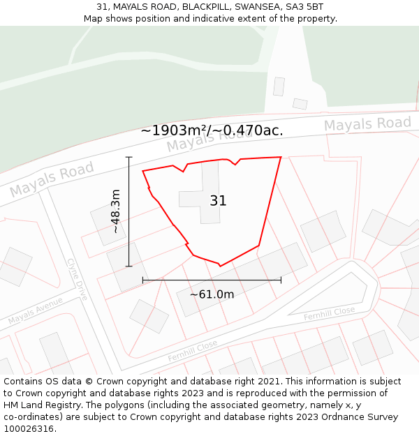 31, MAYALS ROAD, BLACKPILL, SWANSEA, SA3 5BT: Plot and title map