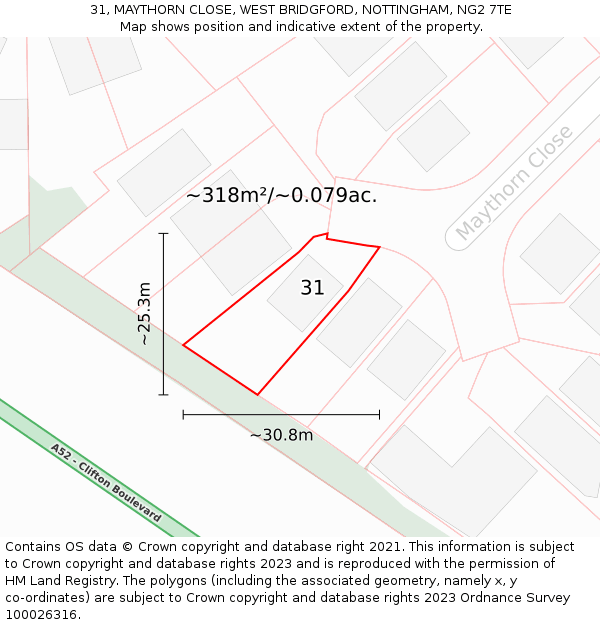 31, MAYTHORN CLOSE, WEST BRIDGFORD, NOTTINGHAM, NG2 7TE: Plot and title map