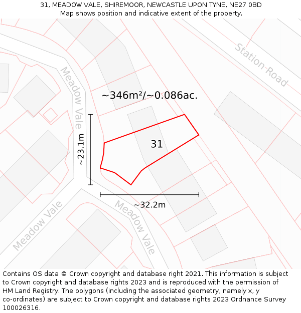 31, MEADOW VALE, SHIREMOOR, NEWCASTLE UPON TYNE, NE27 0BD: Plot and title map