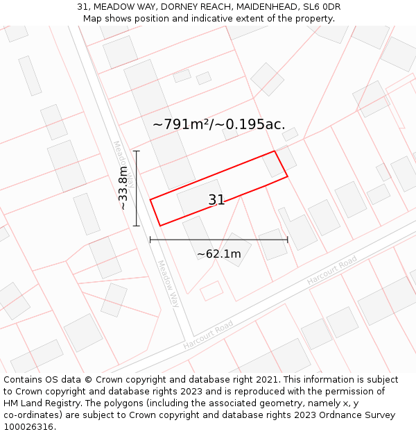 31, MEADOW WAY, DORNEY REACH, MAIDENHEAD, SL6 0DR: Plot and title map