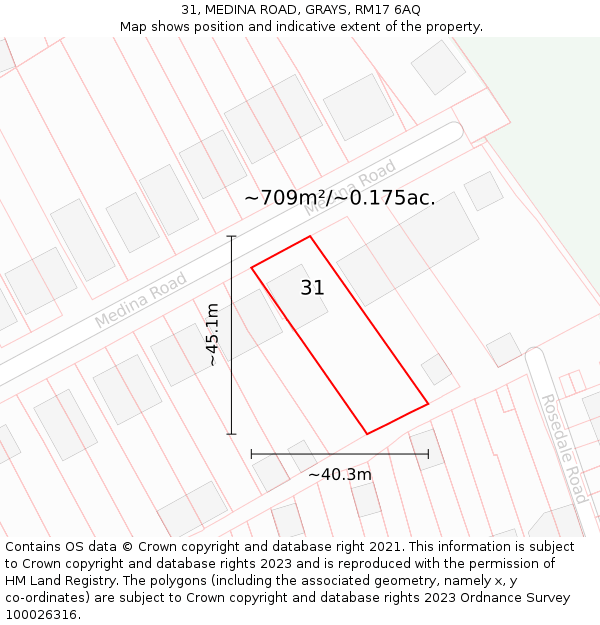 31, MEDINA ROAD, GRAYS, RM17 6AQ: Plot and title map