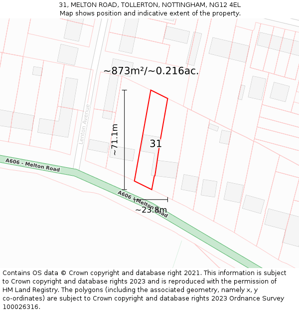 31, MELTON ROAD, TOLLERTON, NOTTINGHAM, NG12 4EL: Plot and title map