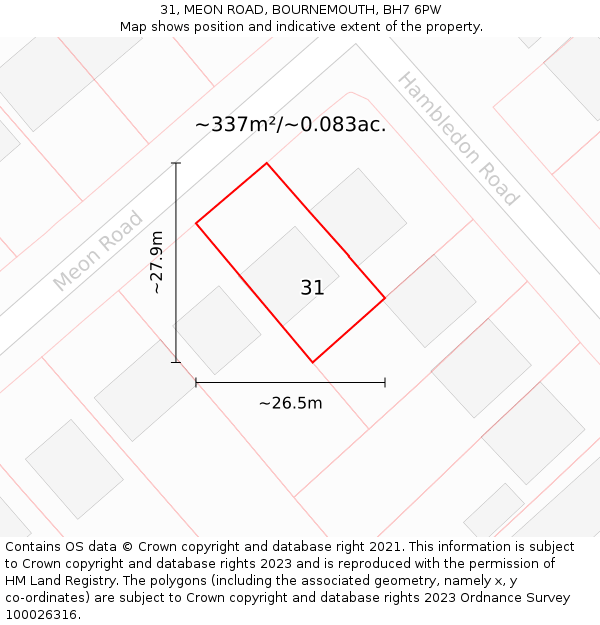 31, MEON ROAD, BOURNEMOUTH, BH7 6PW: Plot and title map