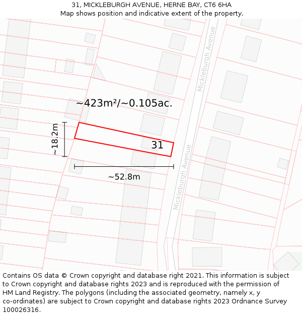 31, MICKLEBURGH AVENUE, HERNE BAY, CT6 6HA: Plot and title map