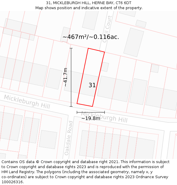 31, MICKLEBURGH HILL, HERNE BAY, CT6 6DT: Plot and title map