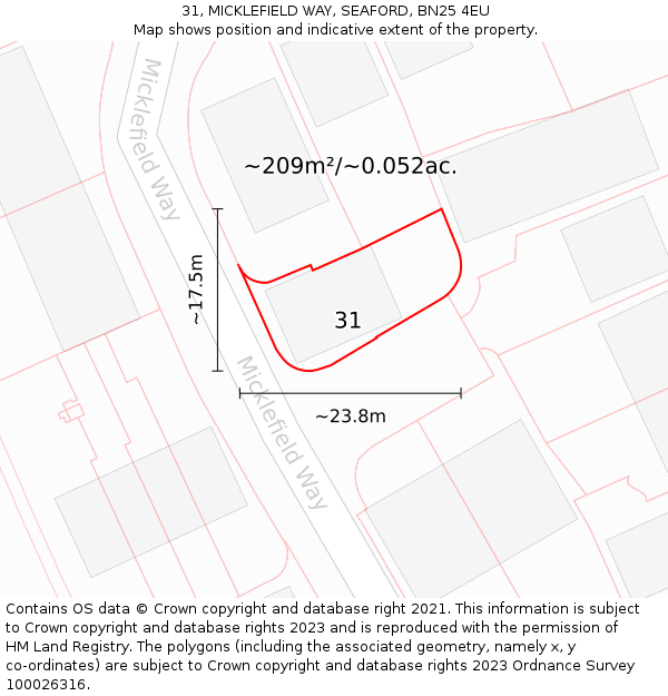 31, MICKLEFIELD WAY, SEAFORD, BN25 4EU: Plot and title map