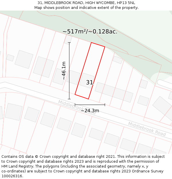 31, MIDDLEBROOK ROAD, HIGH WYCOMBE, HP13 5NL: Plot and title map