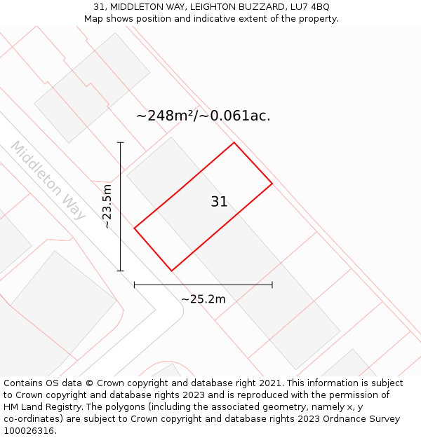 31, MIDDLETON WAY, LEIGHTON BUZZARD, LU7 4BQ: Plot and title map