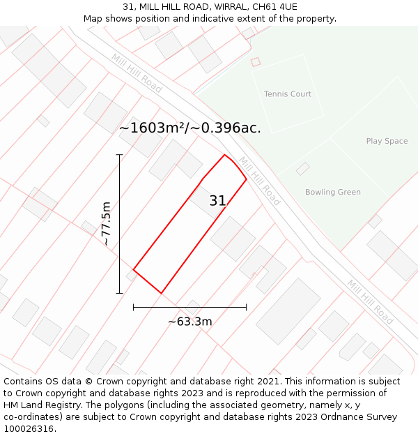 31, MILL HILL ROAD, WIRRAL, CH61 4UE: Plot and title map