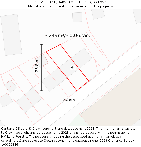 31, MILL LANE, BARNHAM, THETFORD, IP24 2NG: Plot and title map