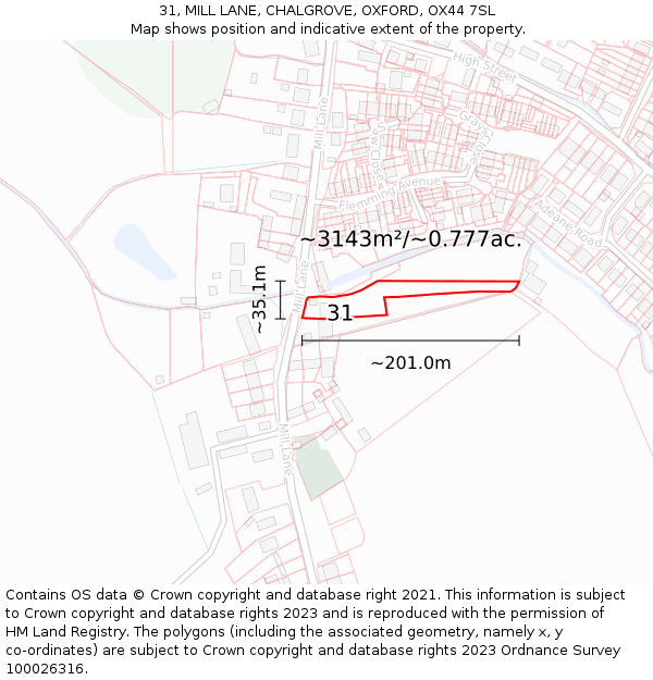31, MILL LANE, CHALGROVE, OXFORD, OX44 7SL: Plot and title map