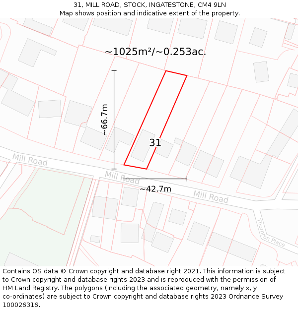 31, MILL ROAD, STOCK, INGATESTONE, CM4 9LN: Plot and title map