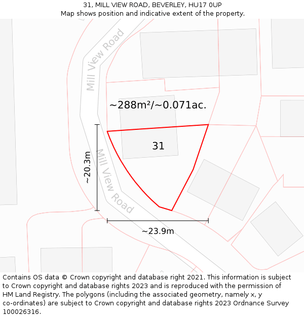 31, MILL VIEW ROAD, BEVERLEY, HU17 0UP: Plot and title map