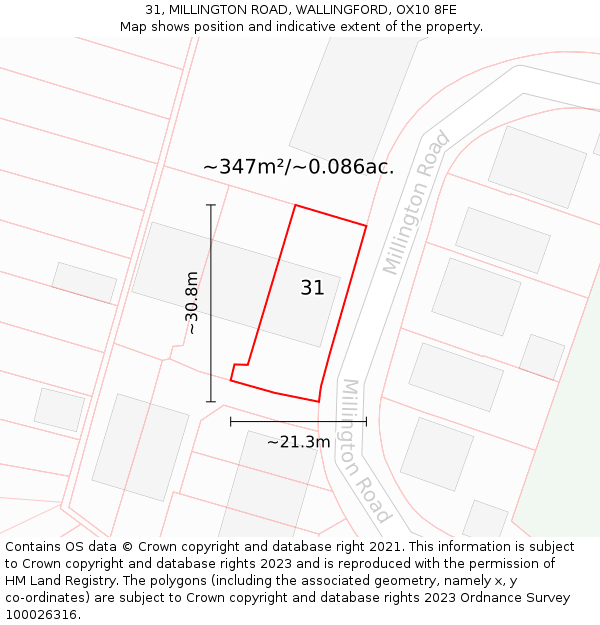 31, MILLINGTON ROAD, WALLINGFORD, OX10 8FE: Plot and title map