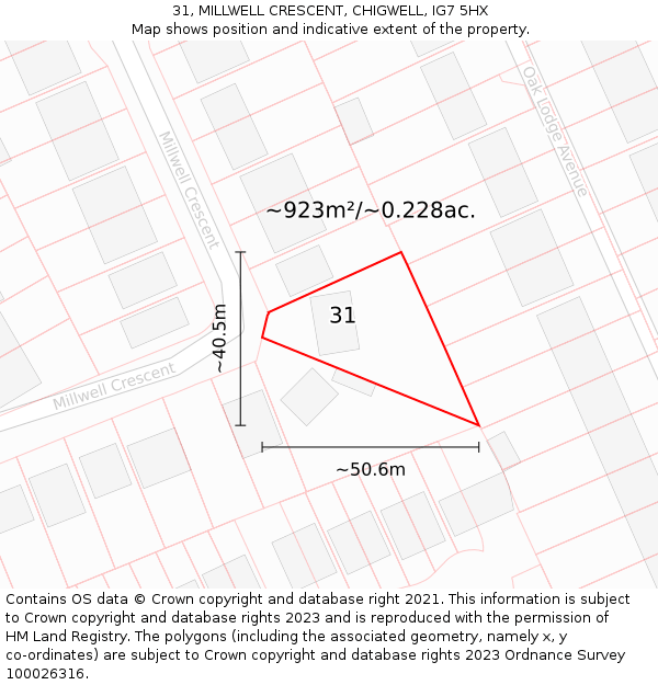 31, MILLWELL CRESCENT, CHIGWELL, IG7 5HX: Plot and title map