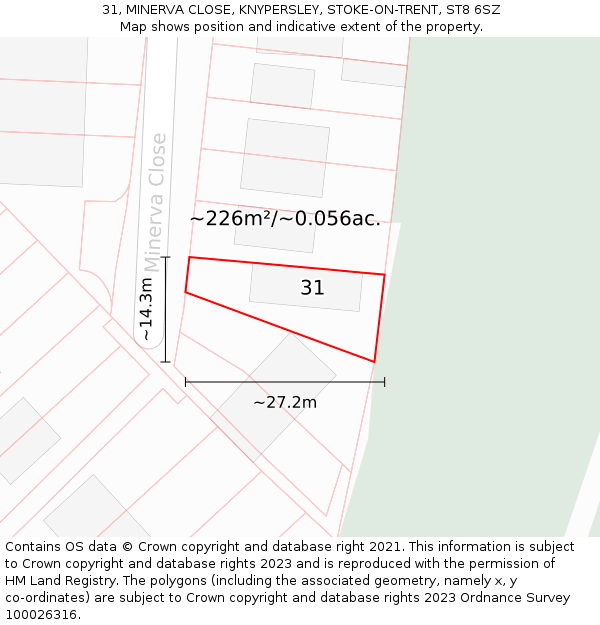 31, MINERVA CLOSE, KNYPERSLEY, STOKE-ON-TRENT, ST8 6SZ: Plot and title map