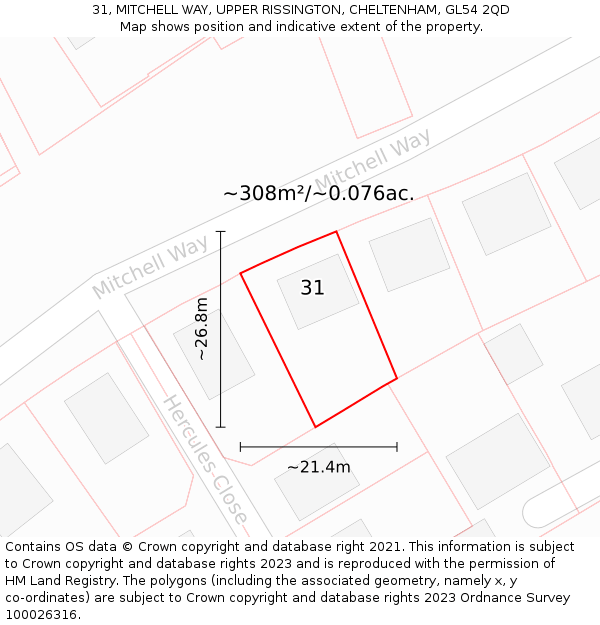 31, MITCHELL WAY, UPPER RISSINGTON, CHELTENHAM, GL54 2QD: Plot and title map