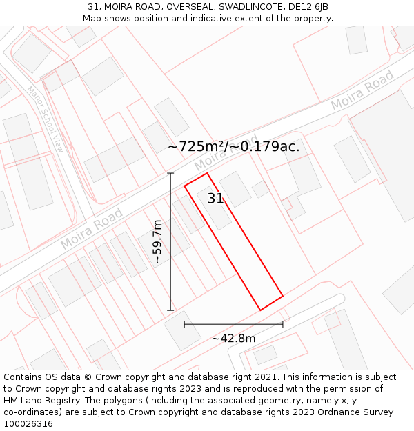 31, MOIRA ROAD, OVERSEAL, SWADLINCOTE, DE12 6JB: Plot and title map