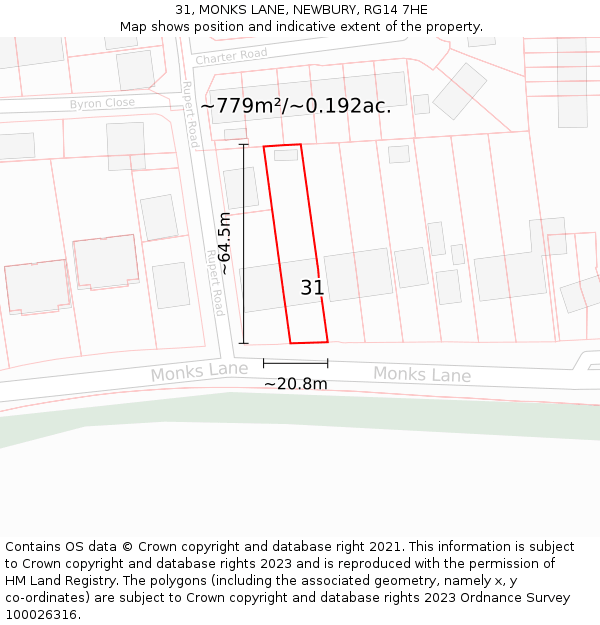 31, MONKS LANE, NEWBURY, RG14 7HE: Plot and title map