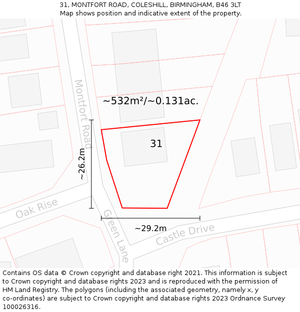 31, MONTFORT ROAD, COLESHILL, BIRMINGHAM, B46 3LT: Plot and title map