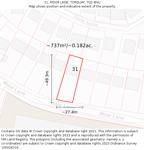 31, MOOR LANE, TORQUAY, TQ2 8NU: Plot and title map