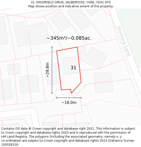 31, MOORFIELD DRIVE, WILBERFOSS, YORK, YO41 5PZ: Plot and title map
