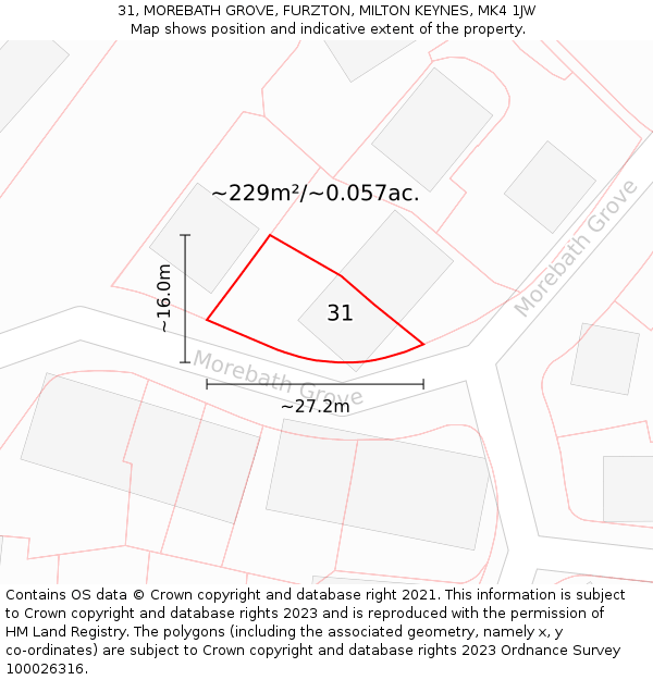 31, MOREBATH GROVE, FURZTON, MILTON KEYNES, MK4 1JW: Plot and title map