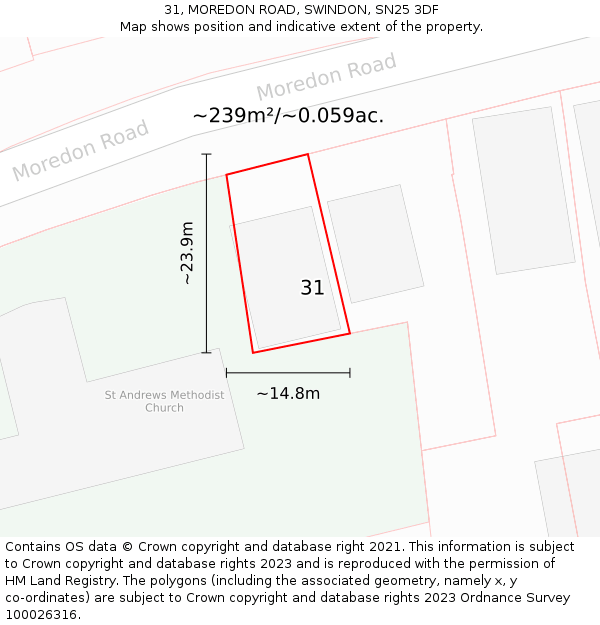 31, MOREDON ROAD, SWINDON, SN25 3DF: Plot and title map