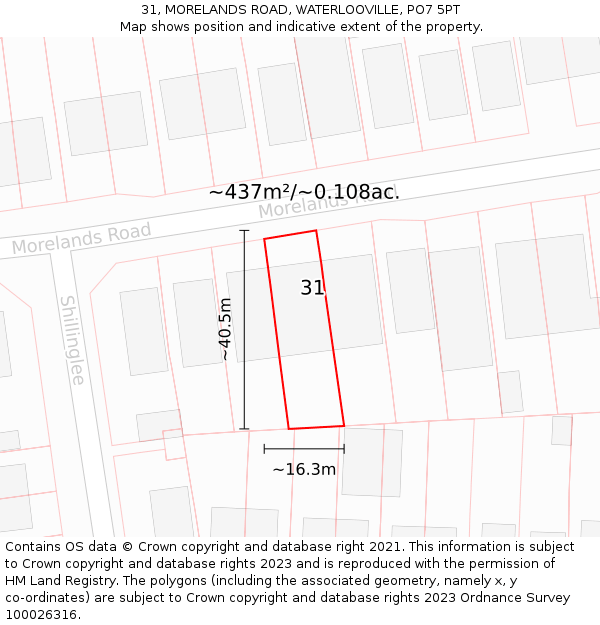 31, MORELANDS ROAD, WATERLOOVILLE, PO7 5PT: Plot and title map