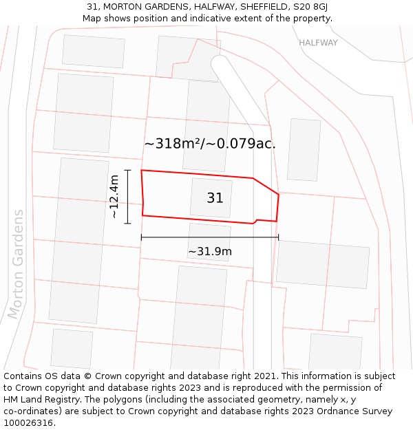 31, MORTON GARDENS, HALFWAY, SHEFFIELD, S20 8GJ: Plot and title map