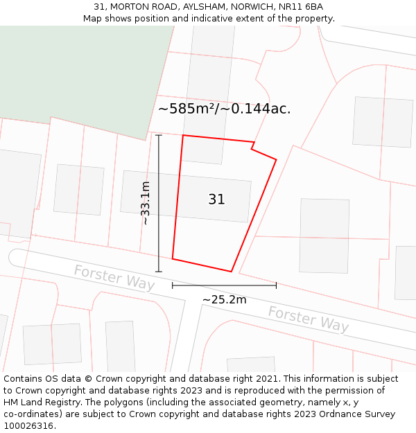 31, MORTON ROAD, AYLSHAM, NORWICH, NR11 6BA: Plot and title map