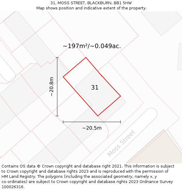 31, MOSS STREET, BLACKBURN, BB1 5HW: Plot and title map