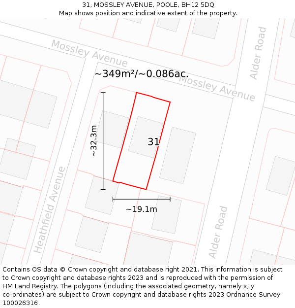 31, MOSSLEY AVENUE, POOLE, BH12 5DQ: Plot and title map