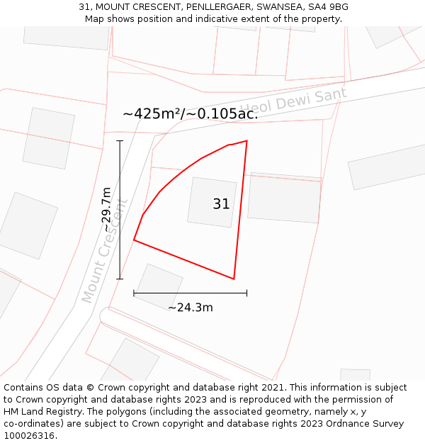 31, MOUNT CRESCENT, PENLLERGAER, SWANSEA, SA4 9BG: Plot and title map