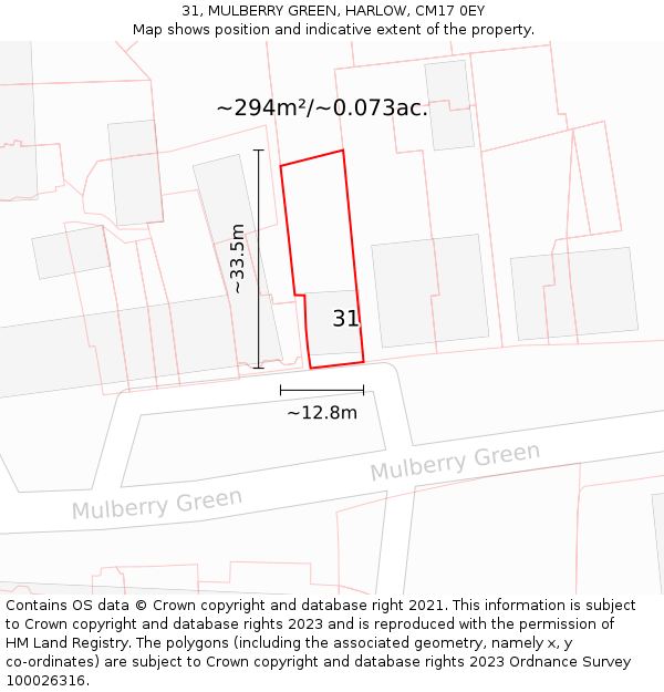 31, MULBERRY GREEN, HARLOW, CM17 0EY: Plot and title map