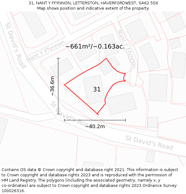 31, NANT Y FFYNNON, LETTERSTON, HAVERFORDWEST, SA62 5SX: Plot and title map