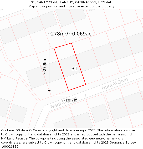 31, NANT Y GLYN, LLANRUG, CAERNARFON, LL55 4AH: Plot and title map