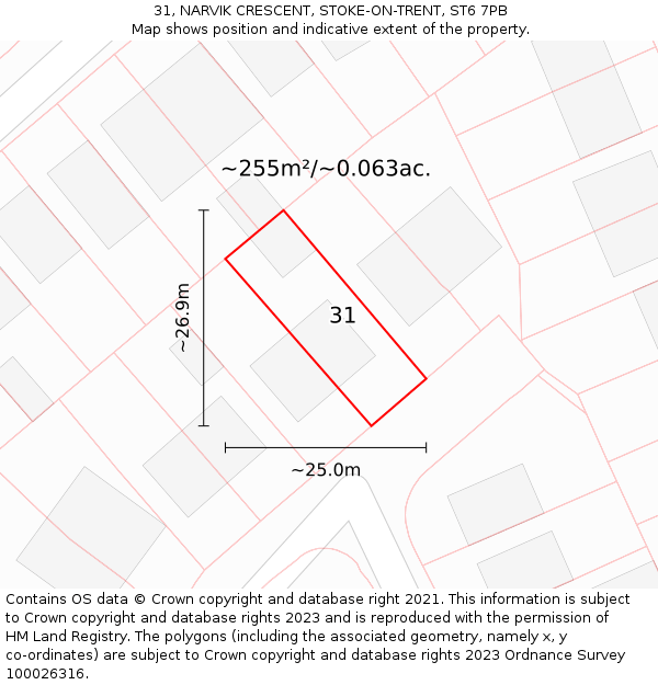 31, NARVIK CRESCENT, STOKE-ON-TRENT, ST6 7PB: Plot and title map