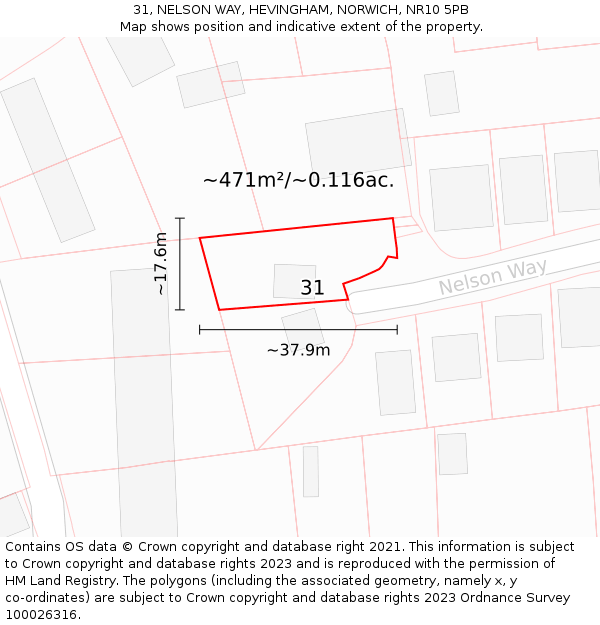 31, NELSON WAY, HEVINGHAM, NORWICH, NR10 5PB: Plot and title map