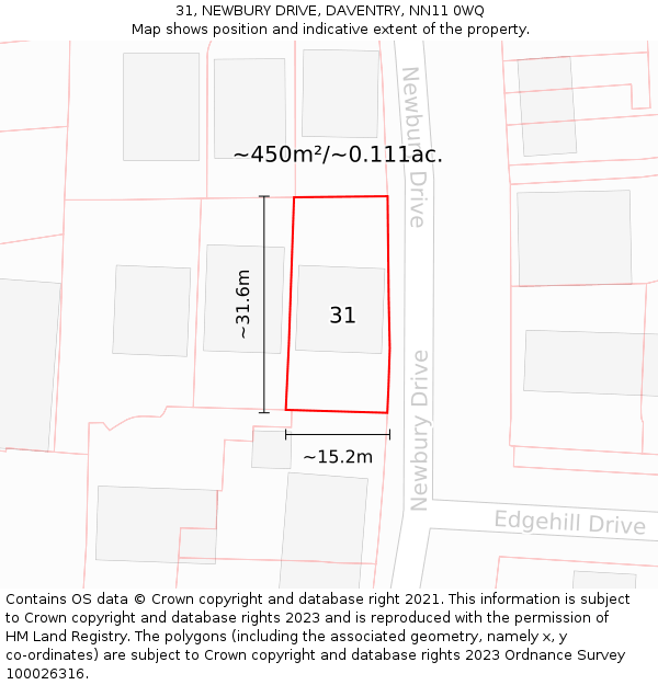 31, NEWBURY DRIVE, DAVENTRY, NN11 0WQ: Plot and title map