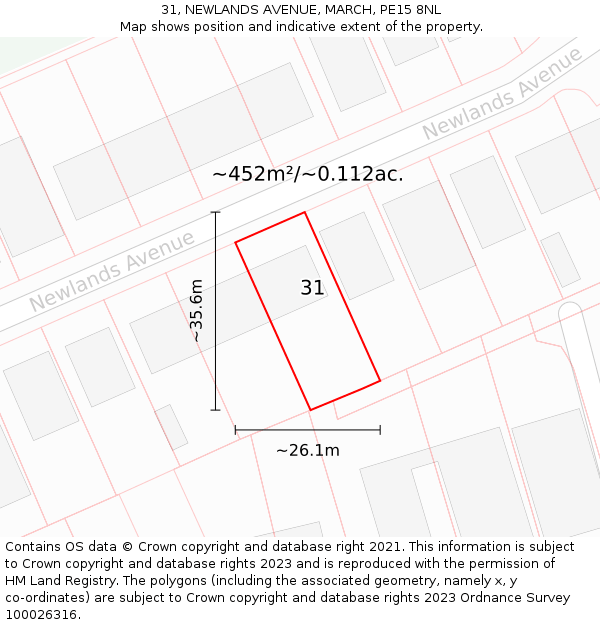 31, NEWLANDS AVENUE, MARCH, PE15 8NL: Plot and title map