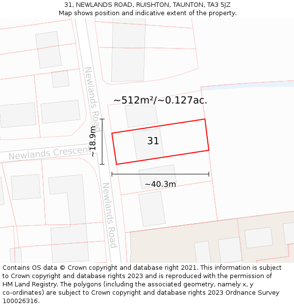 31, NEWLANDS ROAD, RUISHTON, TAUNTON, TA3 5JZ: Plot and title map