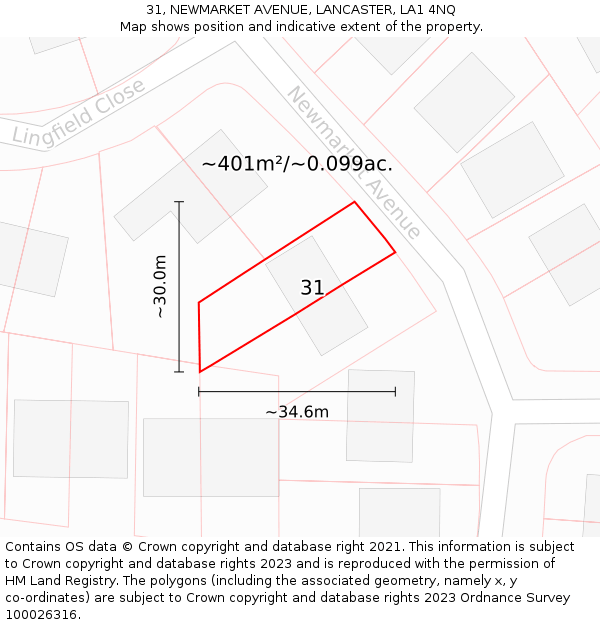 31, NEWMARKET AVENUE, LANCASTER, LA1 4NQ: Plot and title map